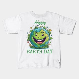 Funny Earth Day Smile Face Earth Cool Happy Earth Day 2024 Kids T-Shirt